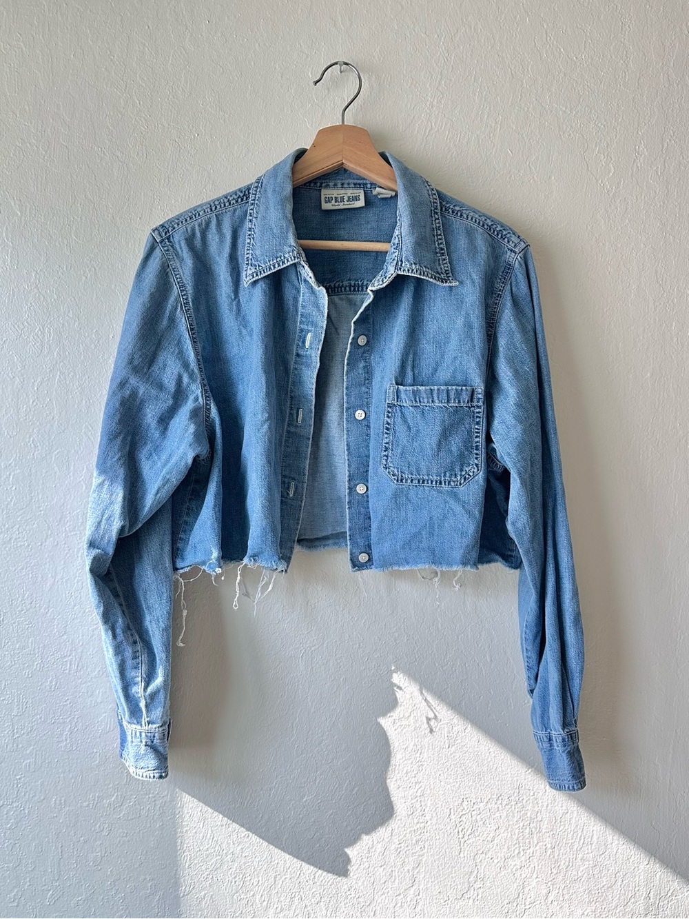 Vintage gap blue jeans button down shirt hand cropped xl diy cottagecore western